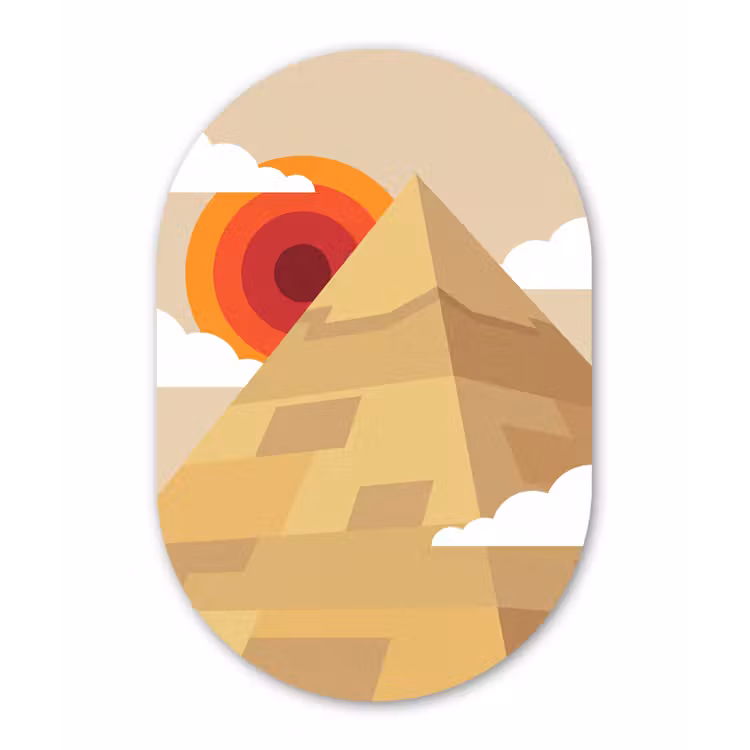 Piramide - Zon - Woestijn - Modern - Oranje Wandcirkel Ovaal Forex klein -3d