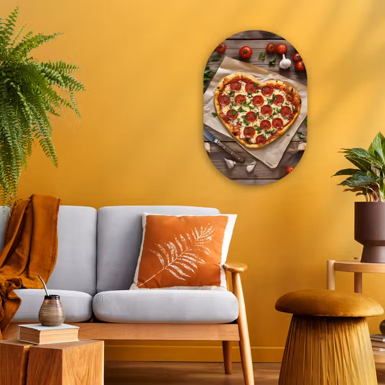 Pizza - Hart - Pepperoni - Tomaat Wandcirkel Ovaal Forex klein -sfeer4