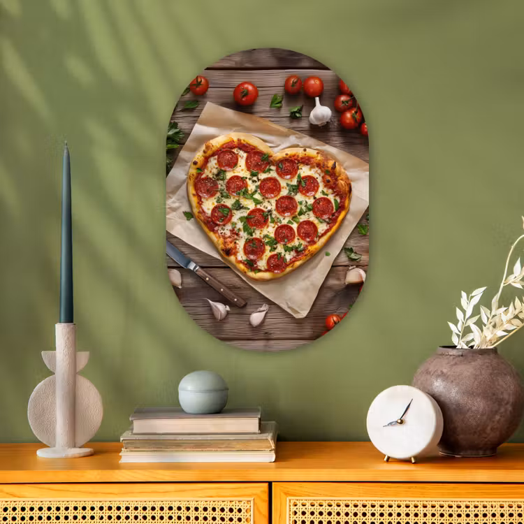 Pizza - Hart - Pepperoni - Tomaat Wandcirkel Ovaal Forex klein -sfeer2