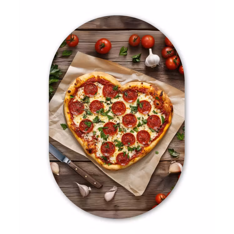 Pizza - Hart - Pepperoni - Tomaat Wandcirkel Ovaal Forex klein -3d