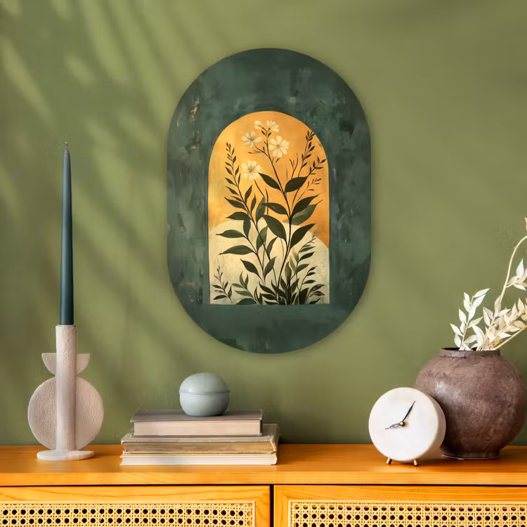 Plant - Bloemen - Wit Wandcirkel Ovaal Forex klein -sfeer2