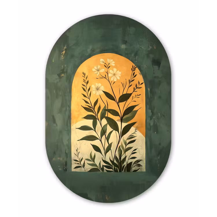 Plant - Bloemen - Wit Wandcirkel Ovaal Forex klein -3d