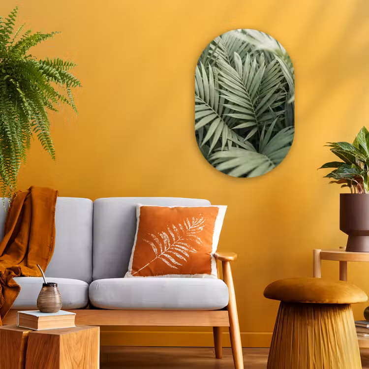 Plant - Palmbladeren - Natuur - Groen Wandcirkel Ovaal Forex klein -sfeer4