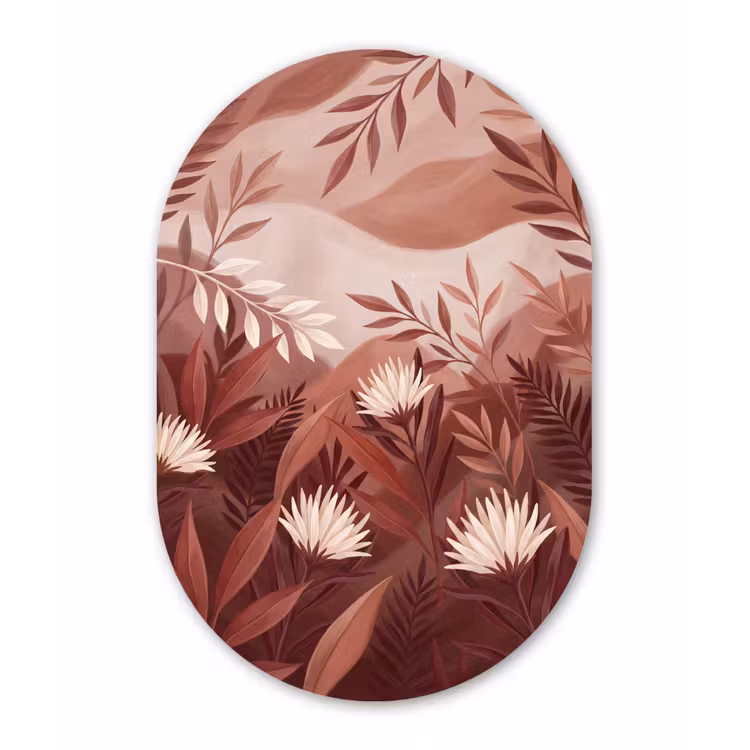 Planten - Bladeren - Botanisch - Modern - Bruin Wandcirkel Ovaal Forex klein -3d