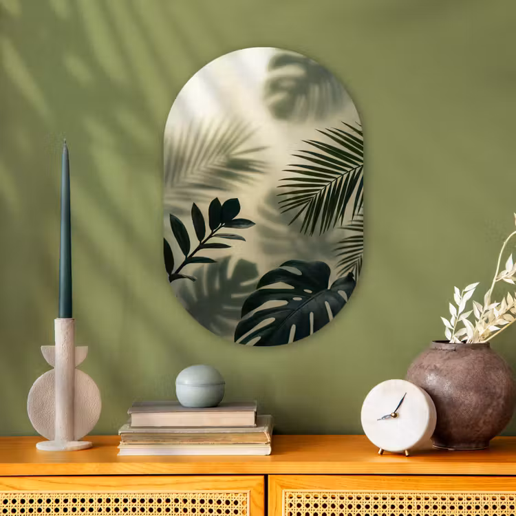 Planten - Bladeren - Schaduwen - Groen - Modern Wandcirkel Ovaal Forex klein -sfeer2