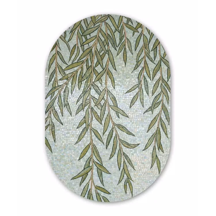 Planten - Mozaïek - Patroon - Groen - Blauw Wandcirkel Ovaal Forex klein -3d