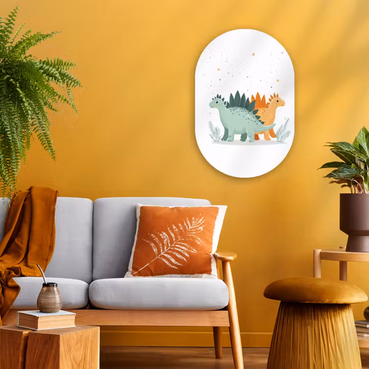 Planten - Sterren - Dinosaurussen - Oranje Wandcirkel Ovaal Forex klein -sfeer4