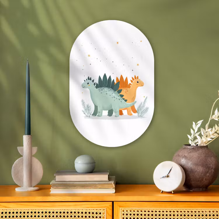 Planten - Sterren - Dinosaurussen - Oranje Wandcirkel Ovaal Forex klein -sfeer2
