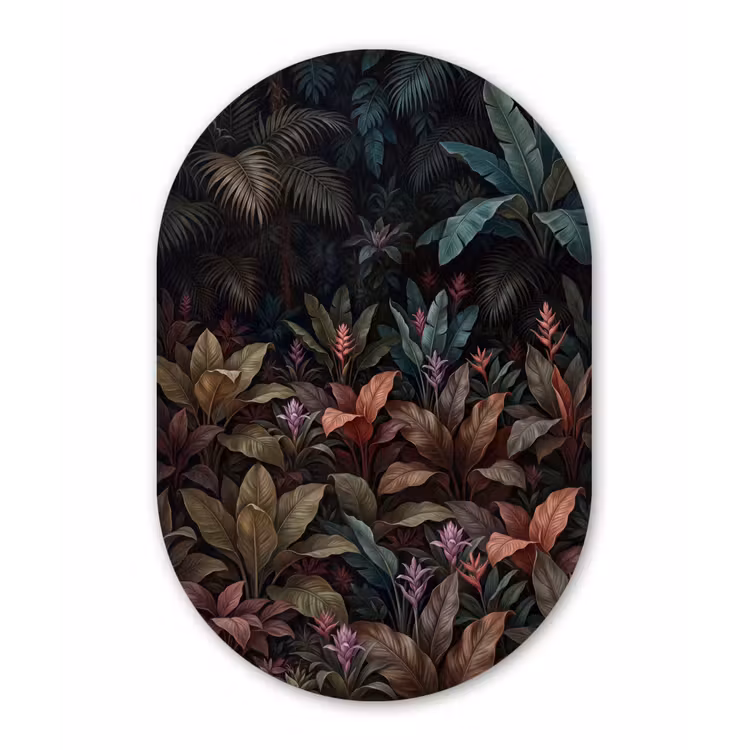 Planten - Tropisch - Jungle - Donker - Natuur Wandcirkel Ovaal Forex klein -3d