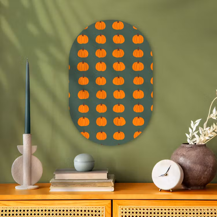 Pompoen - Patroon - Oranje Wandcirkel Ovaal Forex klein 630 -sfeer2