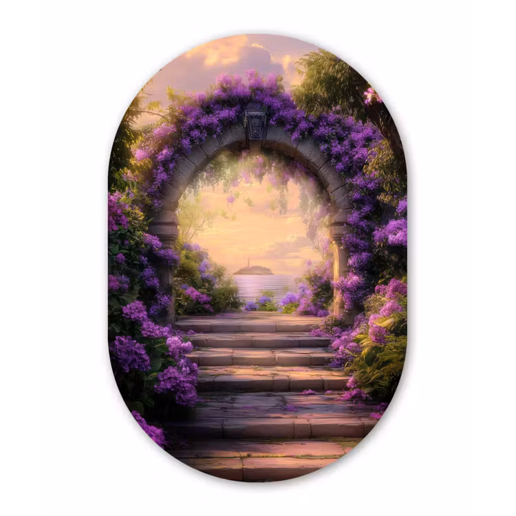 Poort - Paars - Bloemen Wandcirkel Ovaal Forex klein -3d