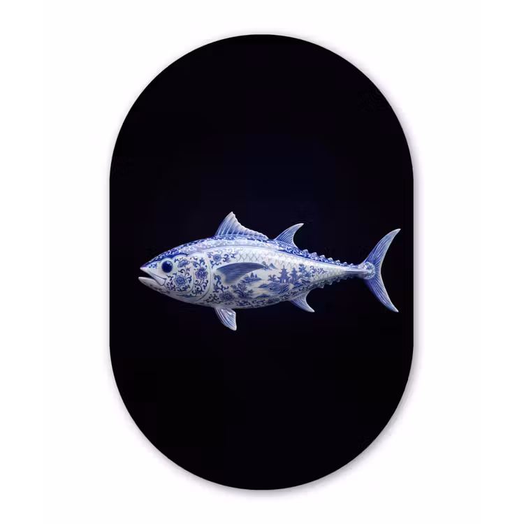 Porselein - Tonijn - Delfts - Blauw Wandcirkel Ovaal Forex klein -3d