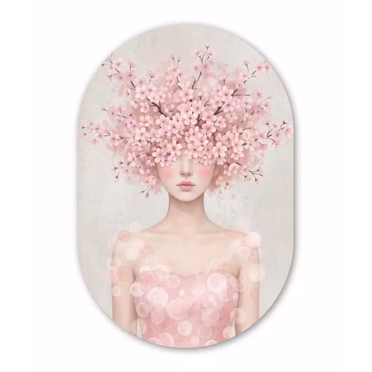 Portret - Kersenbloesem - Roze Wandcirkel Ovaal Forex klein -3d