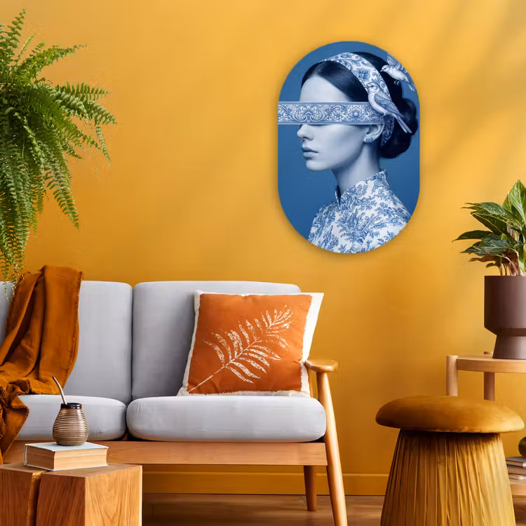 Portret - Klassiek - Wit - Blauw Wandcirkel Ovaal Forex klein -sfeer4