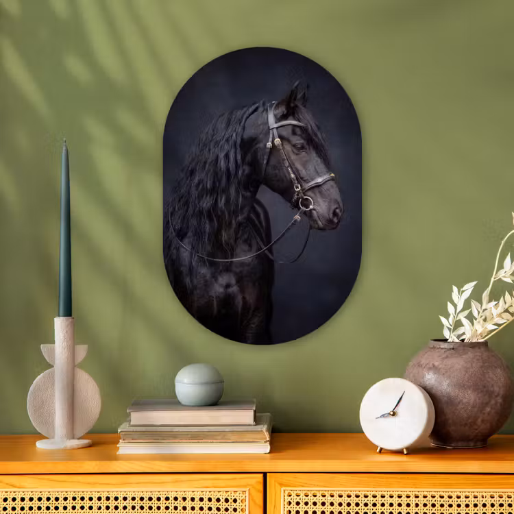 Portret - Paard - Donker Wandcirkel Ovaal Forex klein -sfeer2