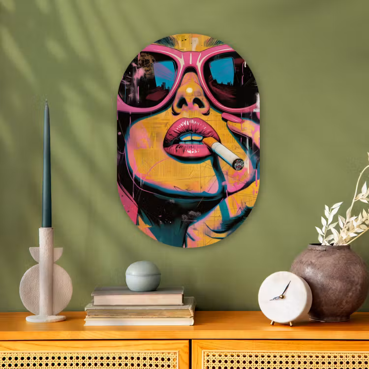 Portret - Vrouw - Abstract - Zonnebril Wandcirkel Ovaal Forex klein -sfeer2