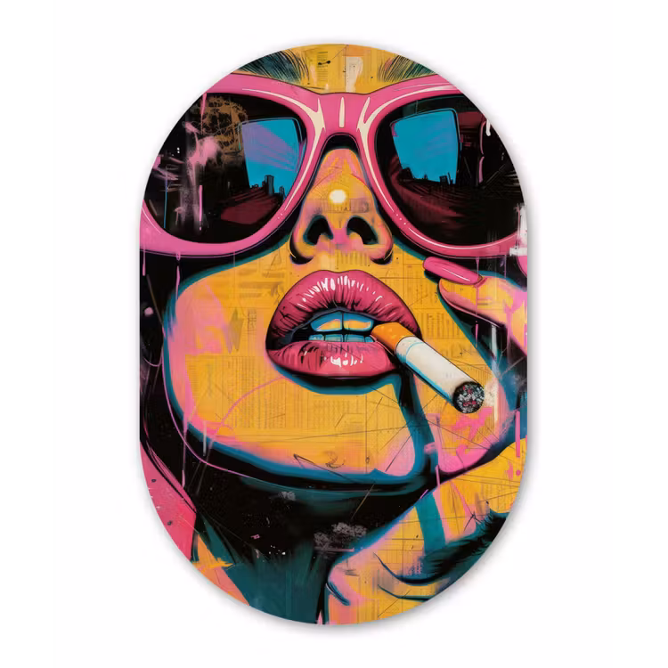 Portret - Vrouw - Abstract - Zonnebril Wandcirkel Ovaal Forex klein -3d
