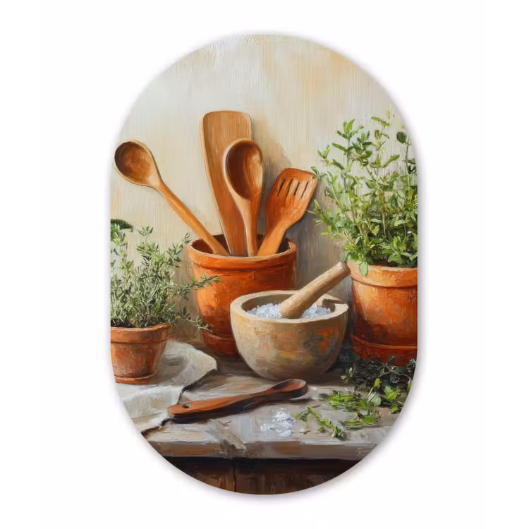Potten - Kruiden - Hout Wandcirkel Ovaal Forex klein -3d