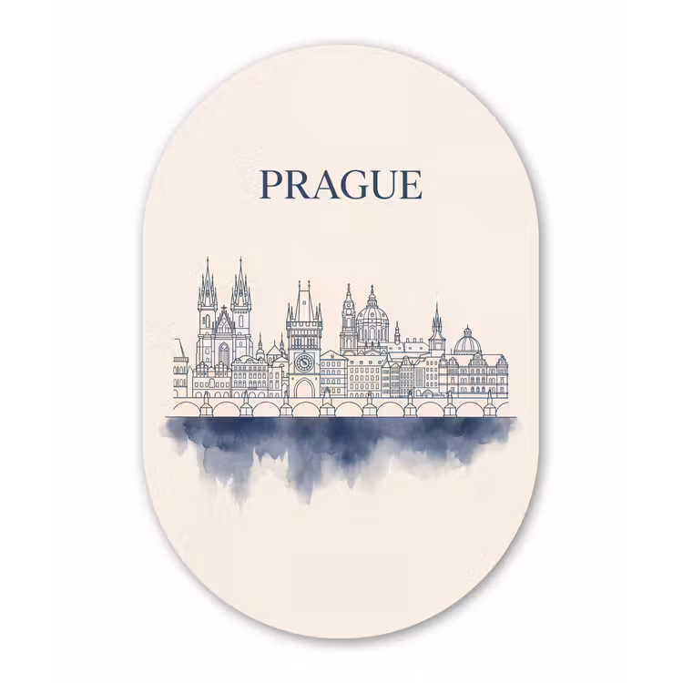 Praag - Skyline - Architectuur - Blauw Wandcirkel Ovaal Forex klein -3d