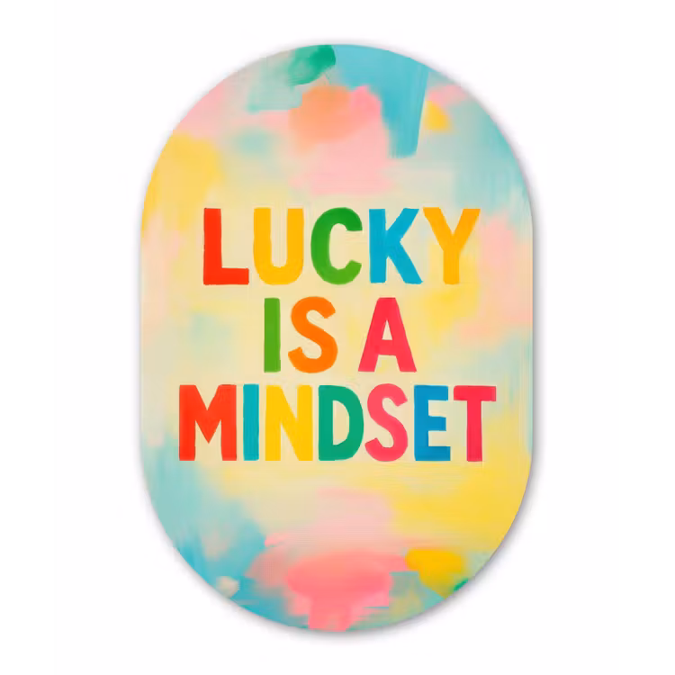 Quote - Lucky - Regenboogkleuren Wandcirkel Ovaal Forex klein -3d
