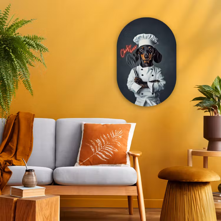 Quote - Neon - Hond - Kokskleding Wandcirkel Ovaal Forex klein -sfeer4
