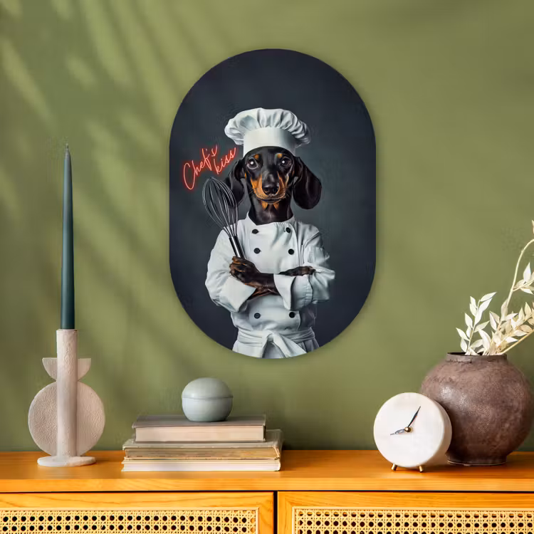 Quote - Neon - Hond - Kokskleding Wandcirkel Ovaal Forex klein -sfeer2