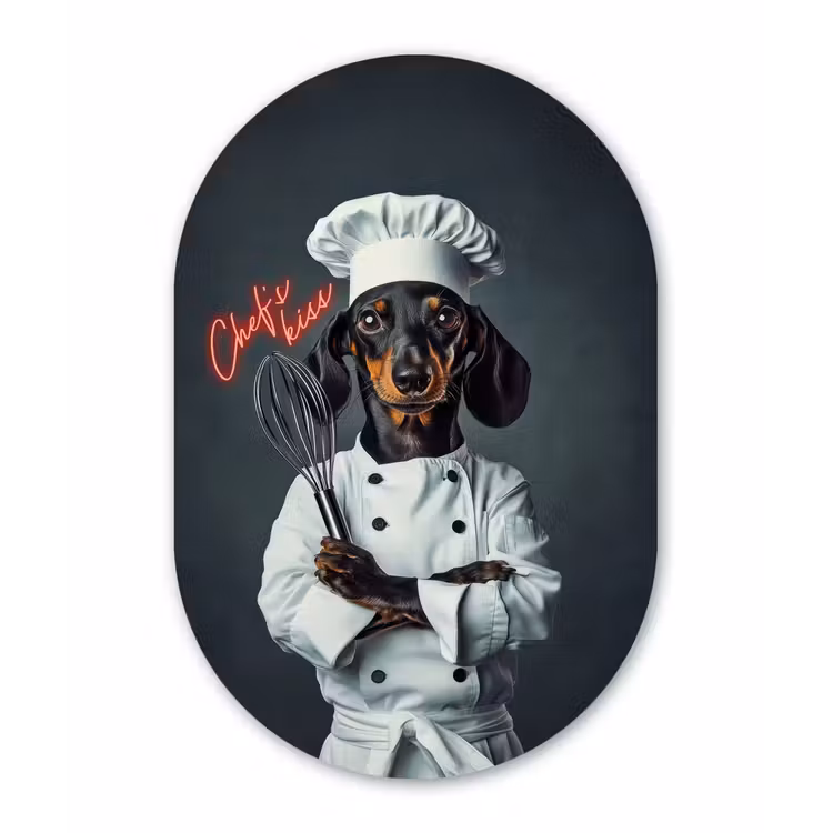 Quote - Neon - Hond - Kokskleding Wandcirkel Ovaal Forex klein -3d