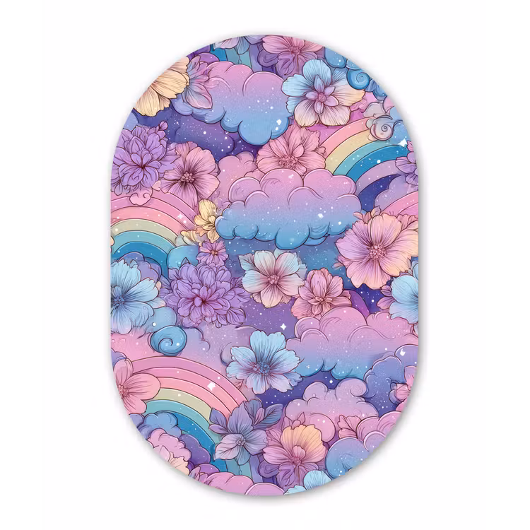 Regenbogen - Bloemen - Kleurrijk - Wolken Wandcirkel Ovaal Forex klein -3d