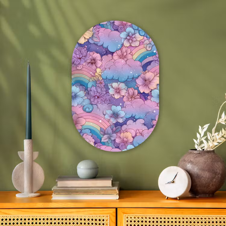 Regenbogen - Bloemen - Kleurrijk - Wolken Wandcirkel Ovaal Forex klein -sfeer2