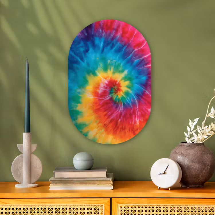 Regenboog - Tie dye - Kleurrijk - Blauw Wandcirkel Ovaal Forex klein -sfeer2