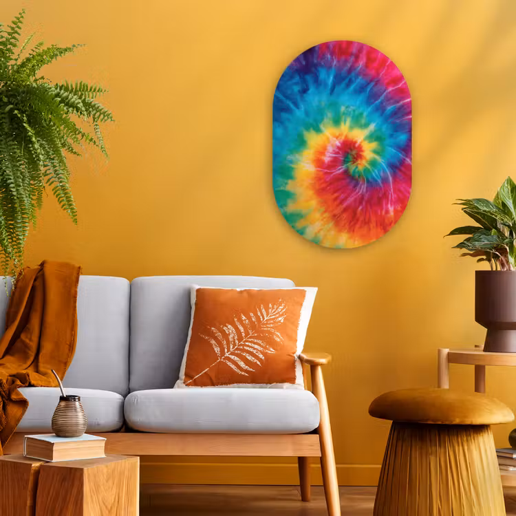 Regenboog - Tie dye - Kleurrijk - Blauw Wandcirkel Ovaal Forex klein -sfeer4