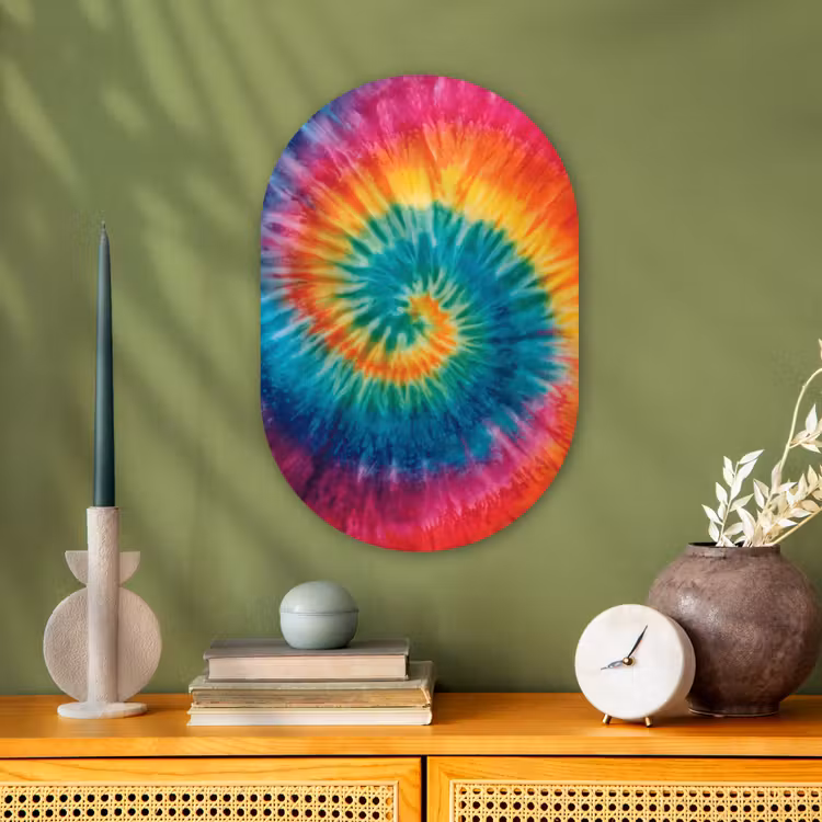 Regenboogkleuren - Tie dye - Wandcirkel Ovaal Forex klein -sfeer2