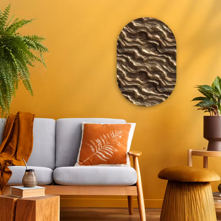 Reliëf - Golven - Abstract - Bronsgoud Wandcirkel Ovaal Forex klein 630 -sfeer4