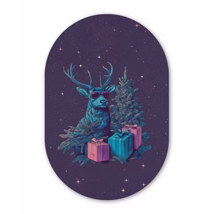 Rendier - Zonnebril - Neon - Kerstboom Wandcirkel Ovaal Forex klein -3d