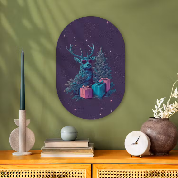 Rendier - Zonnebril - Neon - Kerstboom Wandcirkel Ovaal Forex klein -sfeer2