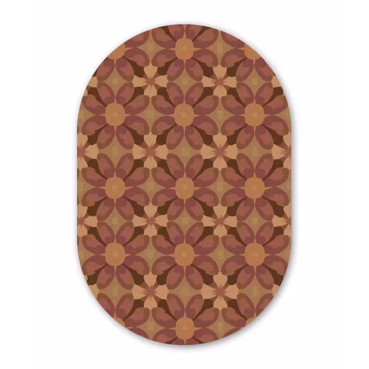 Retro - Bloemen - Bruin Wandcirkel Ovaal Forex klein 630 -3d