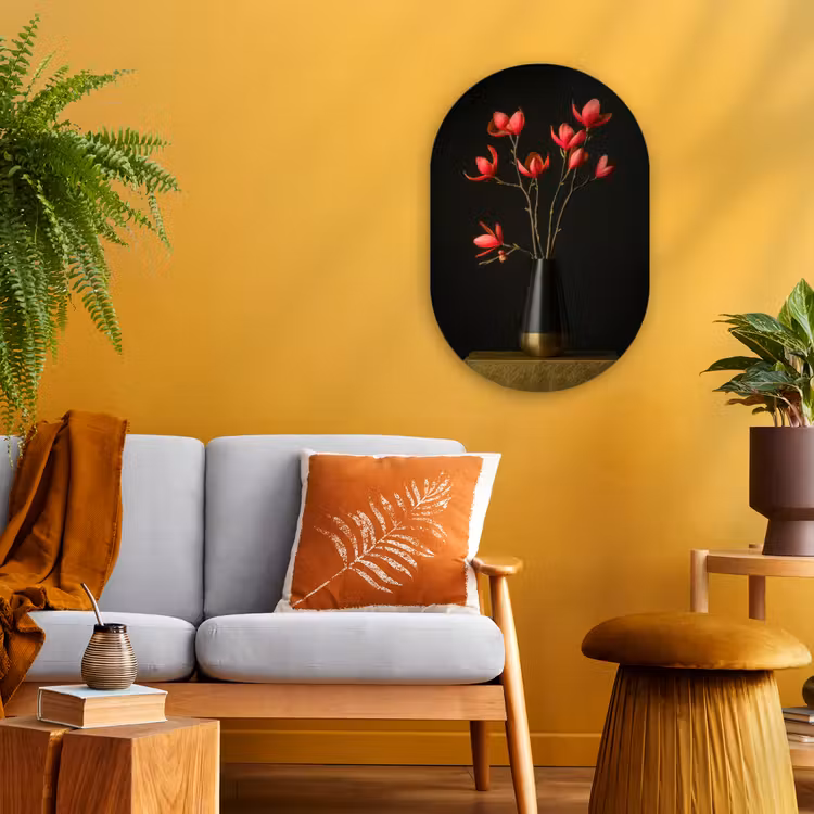 Rode - Bloemen - Vaas Wandcirkel Ovaal Forex klein -sfeer4