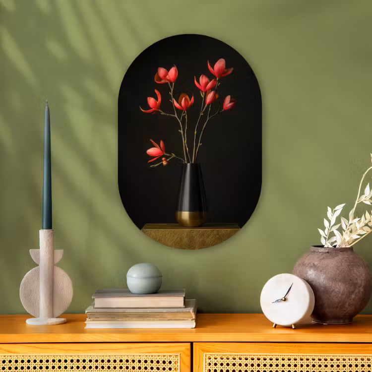 Rode - Bloemen - Vaas Wandcirkel Ovaal Forex klein -sfeer2
