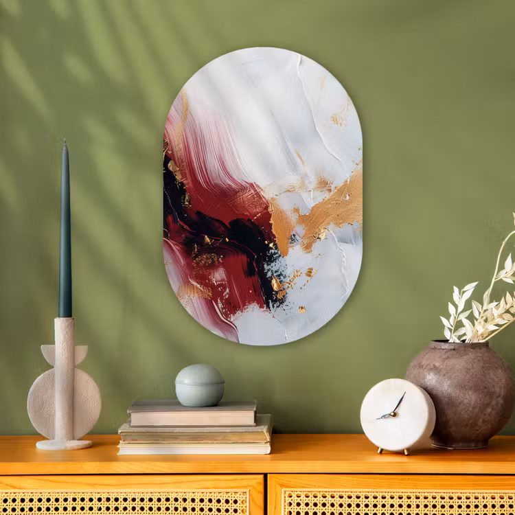 Rood - Abstract - Goud - Modern Wandcirkel Ovaal Forex klein -sfeer2