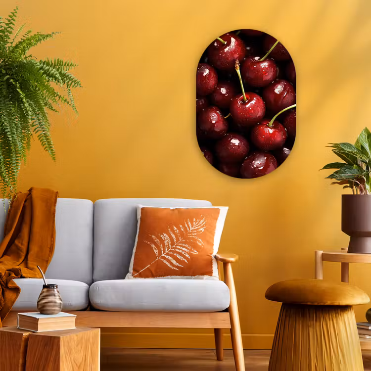 Rood - Fruit - Kersen Wandcirkel Ovaal Forex klein -sfeer4