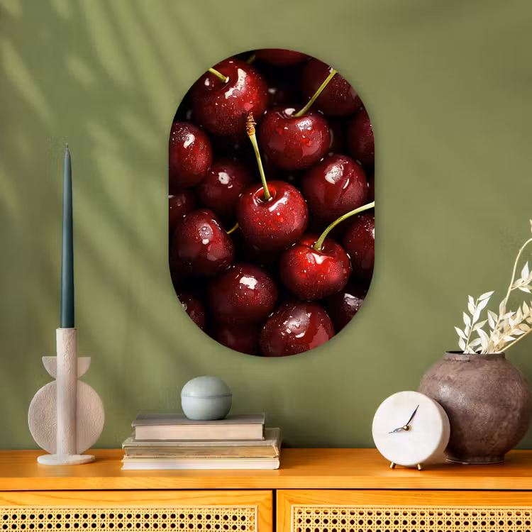 Rood - Fruit - Kersen Wandcirkel Ovaal Forex klein -sfeer2