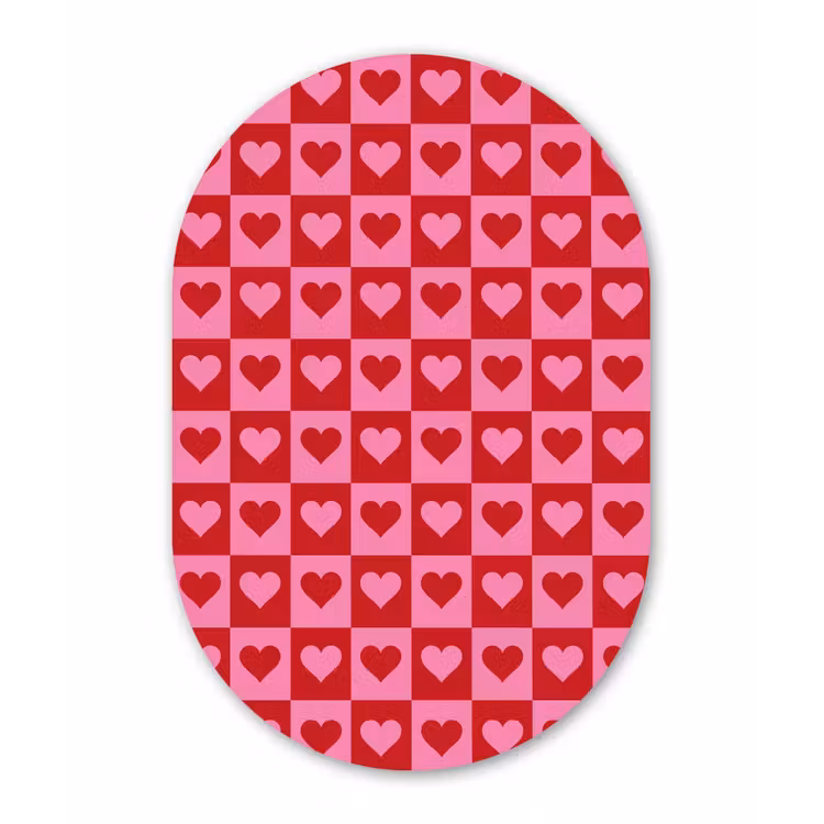 Rood - Roze - Schaakbord - Valentijn Wandcirkel Ovaal Forex klein -3d