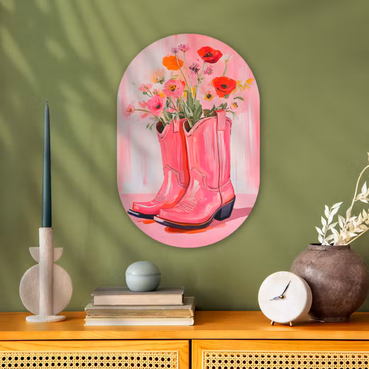 Roze - Bloemen - Cowboy Wandcirkel Ovaal Forex klein -sfeer2