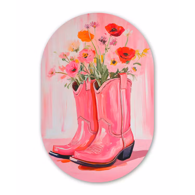 Roze - Bloemen - Cowboy Wandcirkel Ovaal Forex klein -3d