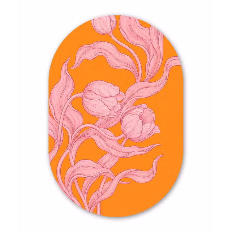 Muurovaal - Roze bloemen - Modern - Roze bloemen - Modern Wandcirkel Ovaal Forex klein