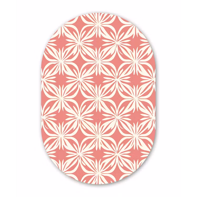 Roze - Bloemenmotief - Wit - Modern Wandcirkel Ovaal Forex klein 630 -3d