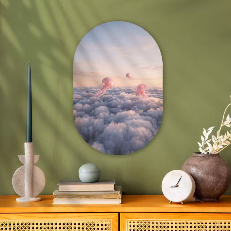 Muurovaal - Roze dier - Wolken - Roze dier - Wolken Wandcirkel Ovaal Forex klein