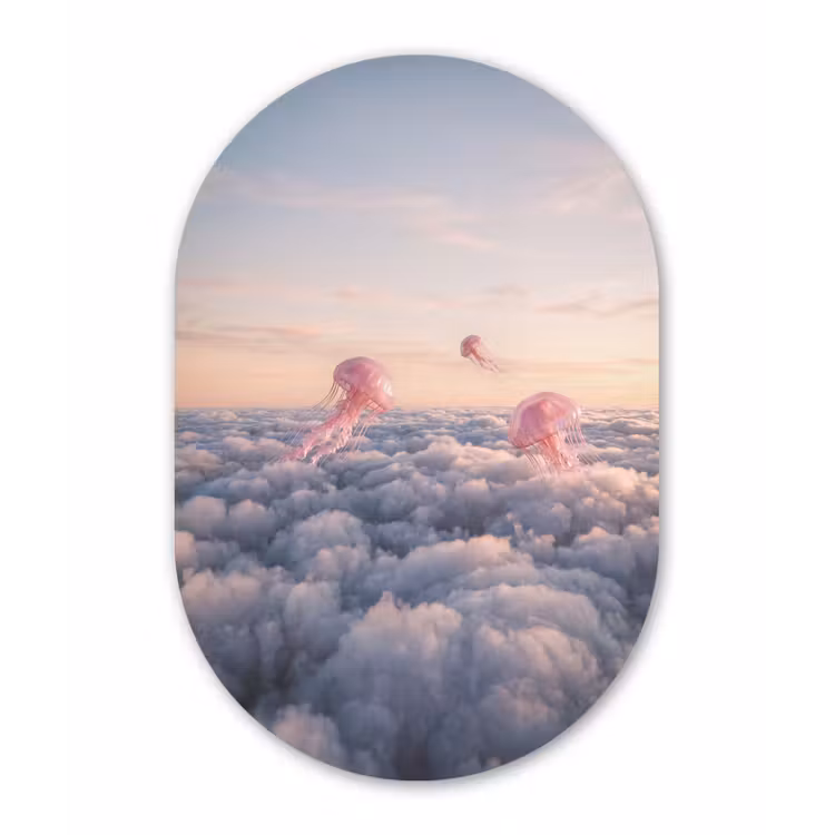 Muurovaal - Roze dier - Wolken - Roze dier - Wolken Wandcirkel Ovaal Forex klein