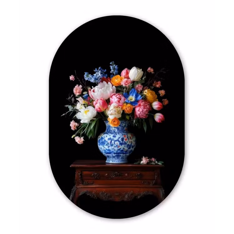 Rozen - Bloemen - Vaas - Boeket Wandcirkel Ovaal Forex klein -3d