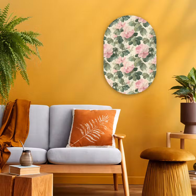 Rozen - Botanisch - Roze Wandcirkel Ovaal Forex klein 630 -sfeer4